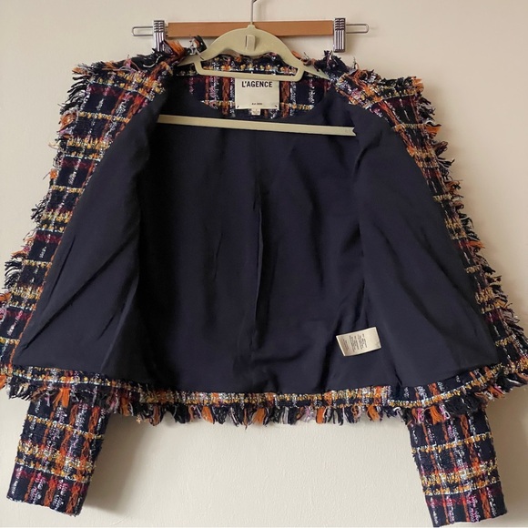 L’Agence Angelina Jacket Midnight Navy Blue Tweed Fringe coastalgrandma polished - Picture 12 of 16